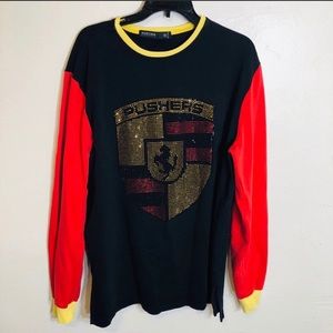 Hudson PUSHERS Bling Studded Red Gold Sweatshirt